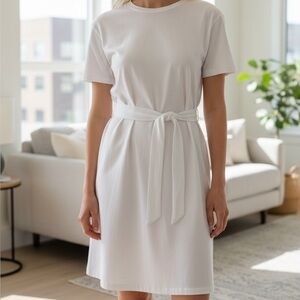 Vince White Short Sleeve Tie Waist Dress Size Large 100% Cotton Casual Neutral